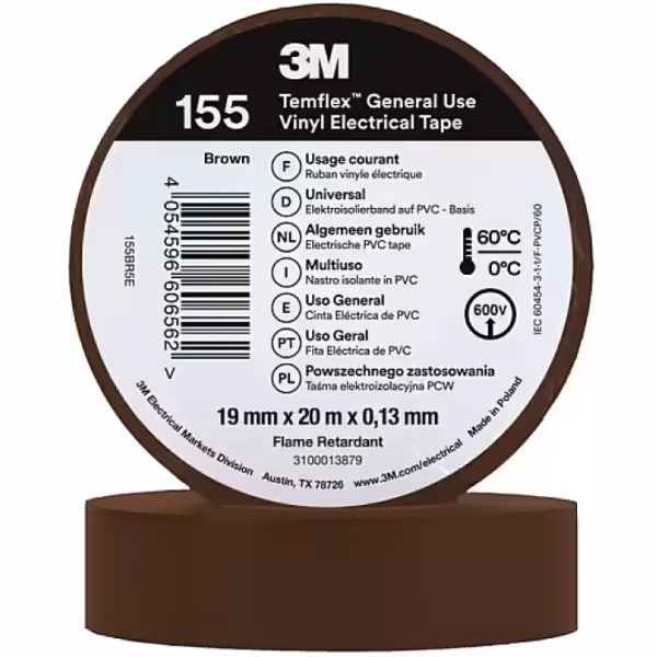 Cinta Aislante de PVC 3M Temflex 155 19 mm x 20 m Marrón